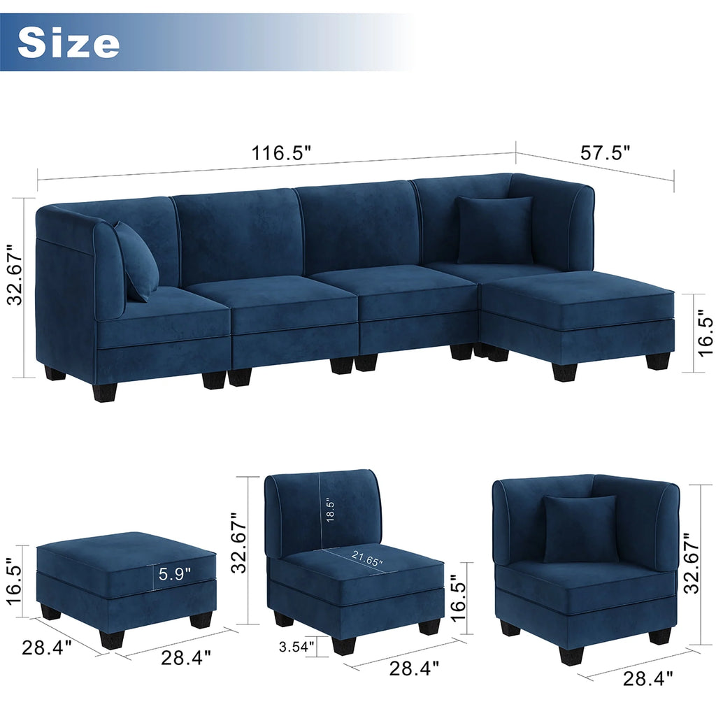 Velvet L-Shaped Sectional Sofa with Reversible Chaise R175