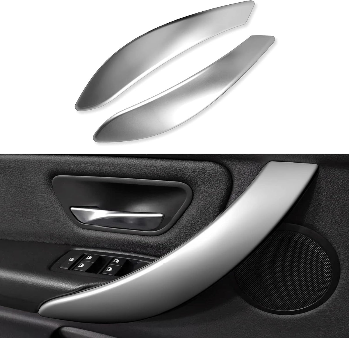 Car Multimedia Buttons Panel Cover Sticker Decals Molding Trim ABS Kit Silver Pack of 2 B673617