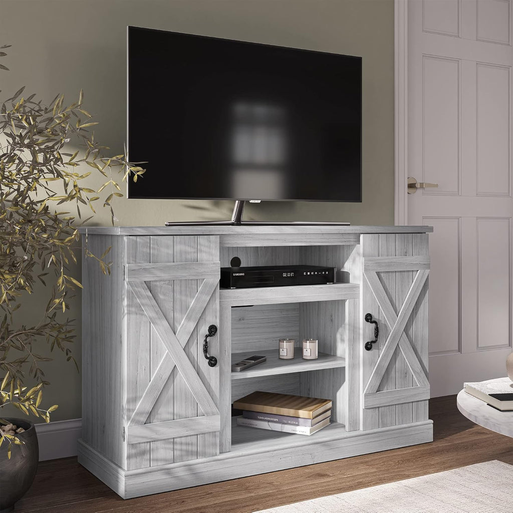 Rustic Wood TV Stand & Media Console Table with Storage Shelves & Cabinets I621386