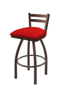 Low Back Swivel Bar Stool with Bronze Finish and Red Seat P1507