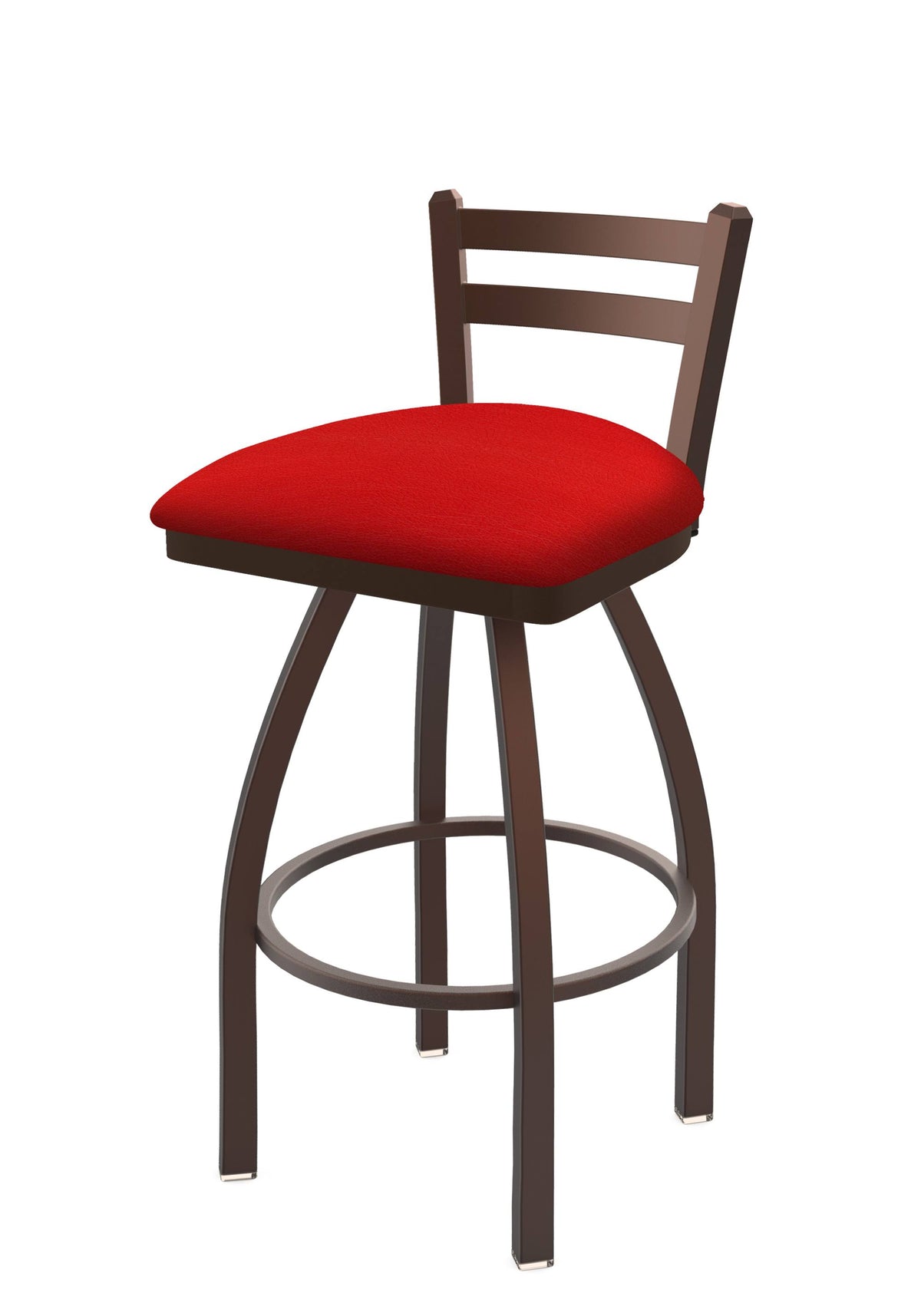 Low Back Swivel Bar Stool with Bronze Finish and Red Seat P1507