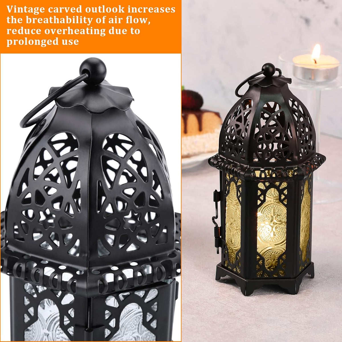 Black 4PCS Glass Candle Holder Lanterns U675