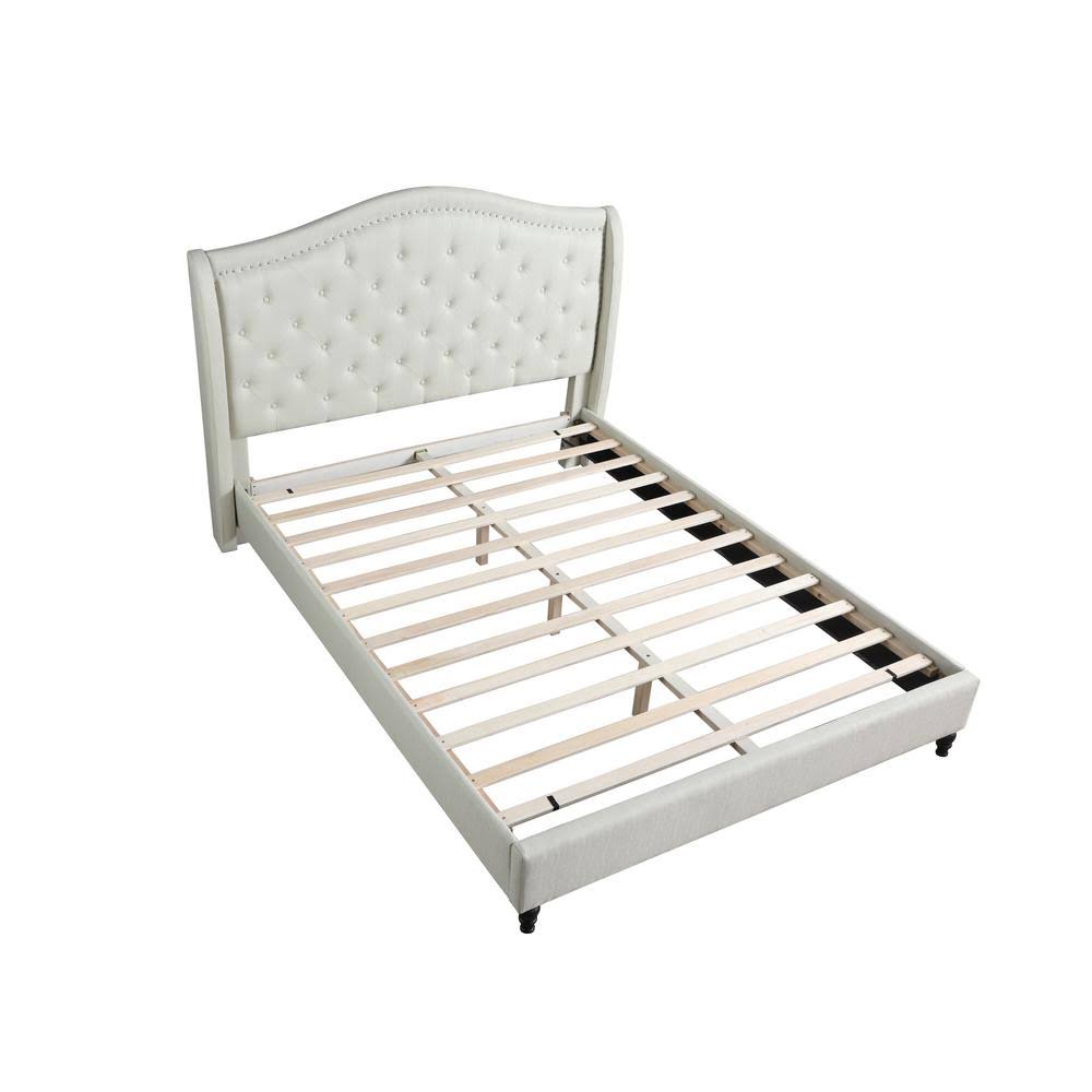Beige King Upholstered Tufted Platform Bed V9516