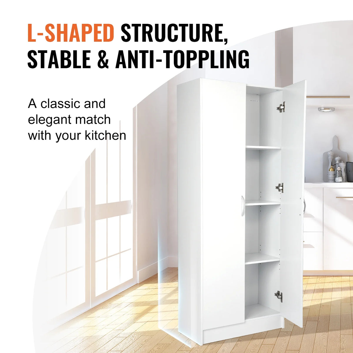 60" Tall Kitchen Pantry Cabinet with Doors and Adjustable Shelves E4965