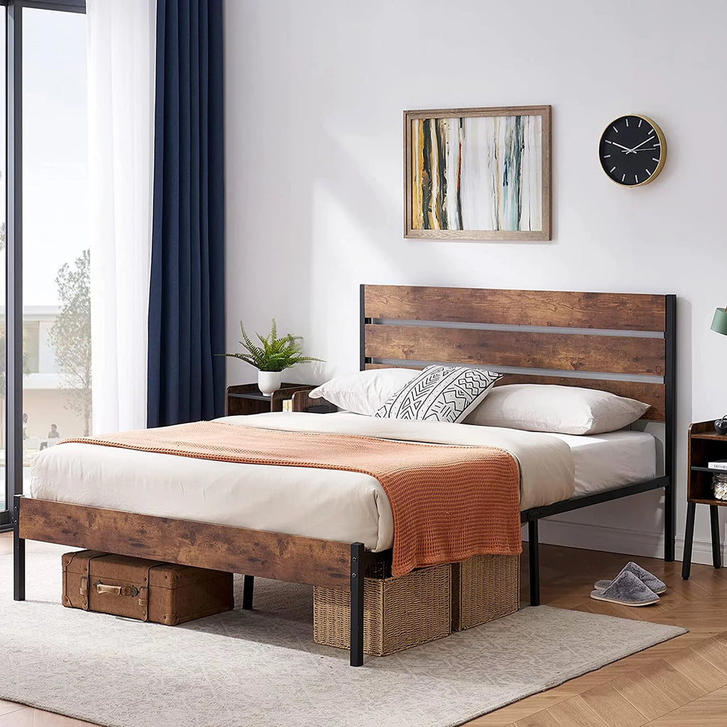 Queen Bed Frame with Wood Headboard and Footboard and Nightstand Set of 2 S299530