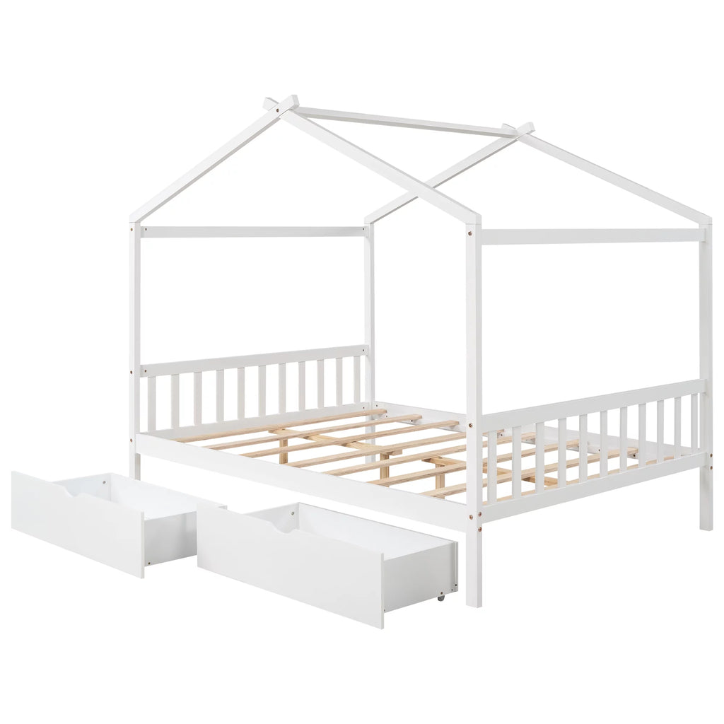 White Full Size Platform Bed with Two Drawers S230