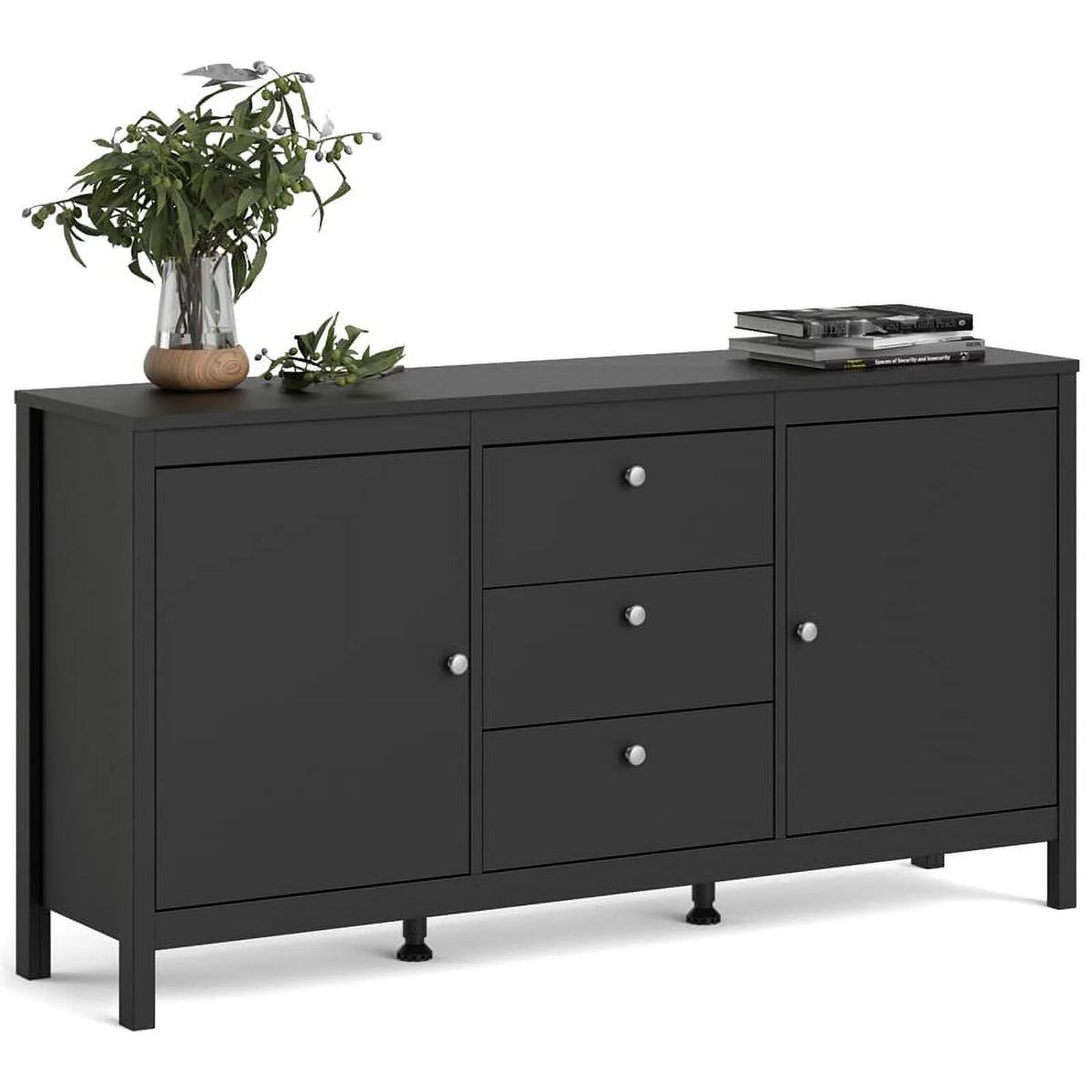 Black Matte 2 Door 3 Drawer Sideboard G87545