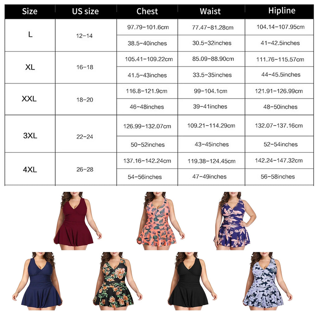 Plus-Size Flower Printing One Piece Swim Dress Tummy Control Swimsuit M141729