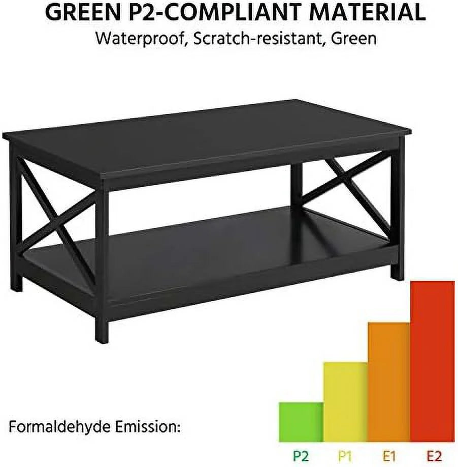 Black 2-Tier Wood Coffee Table 39.5 x 21.5 x 18 Inches R147518