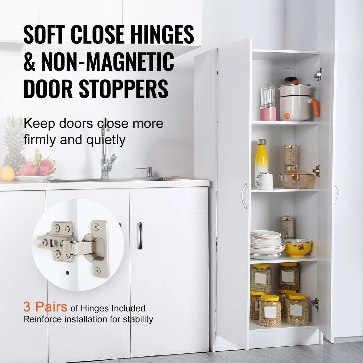 60" Tall Kitchen Pantry Cabinet with Doors and Adjustable Shelves E4965