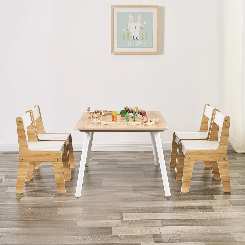Wooden Kids Table and Chairs Set Natural White 5 Piece X183