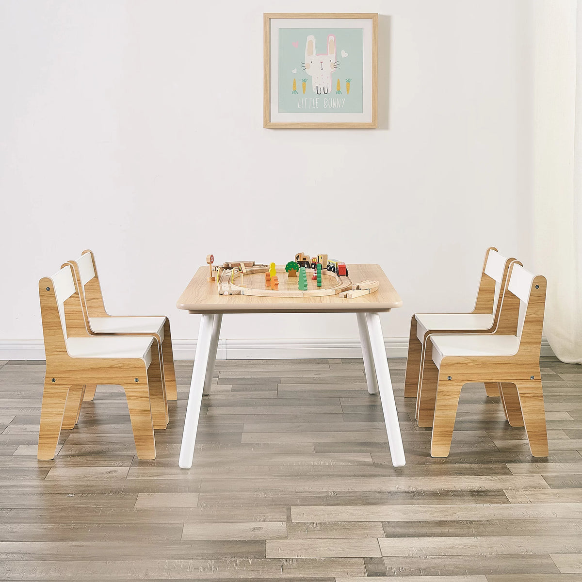 Wooden Kids Table and Chairs Set Natural White 5 Piece X183
