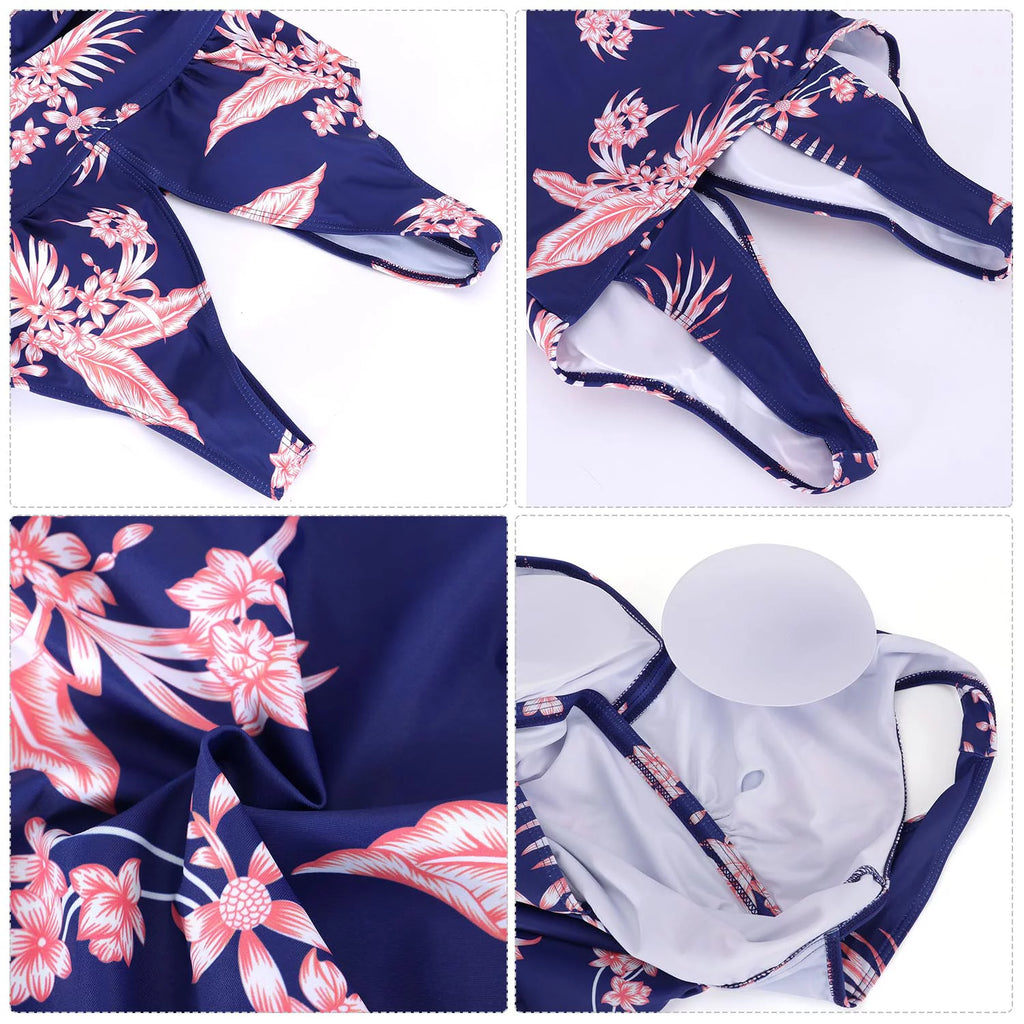 Plus-Size Flower Printing One Piece Swim Dress Tummy Control Swimsuit M141729