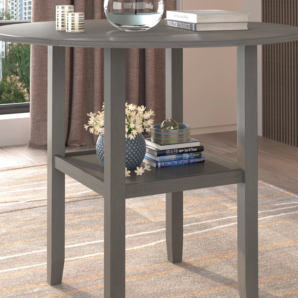 Round Drop Leaf Kitchen Dining Table with Shelf N557356