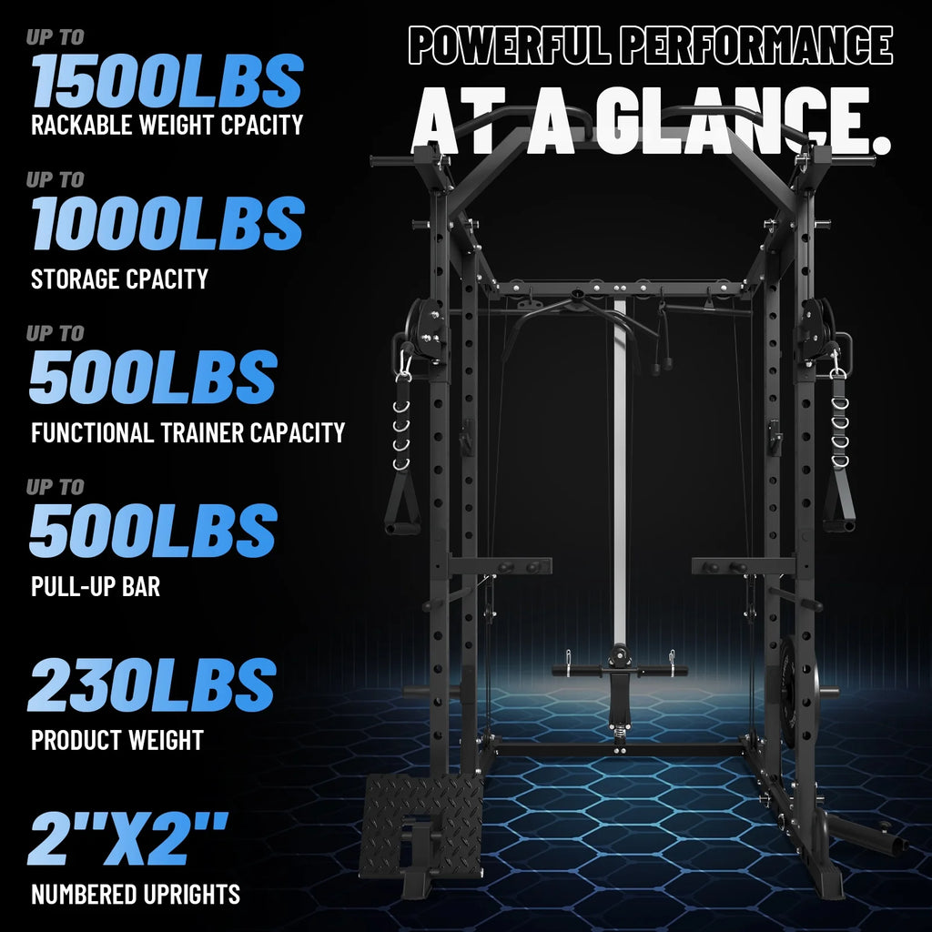 1500 lbs Power Rack Cage with Cable Crossover Machine T263284