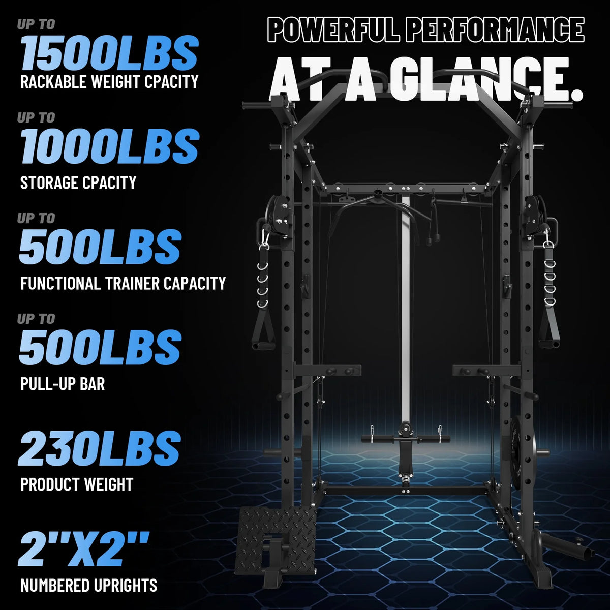 1500 lbs Power Rack Cage with Cable Crossover Machine T263284