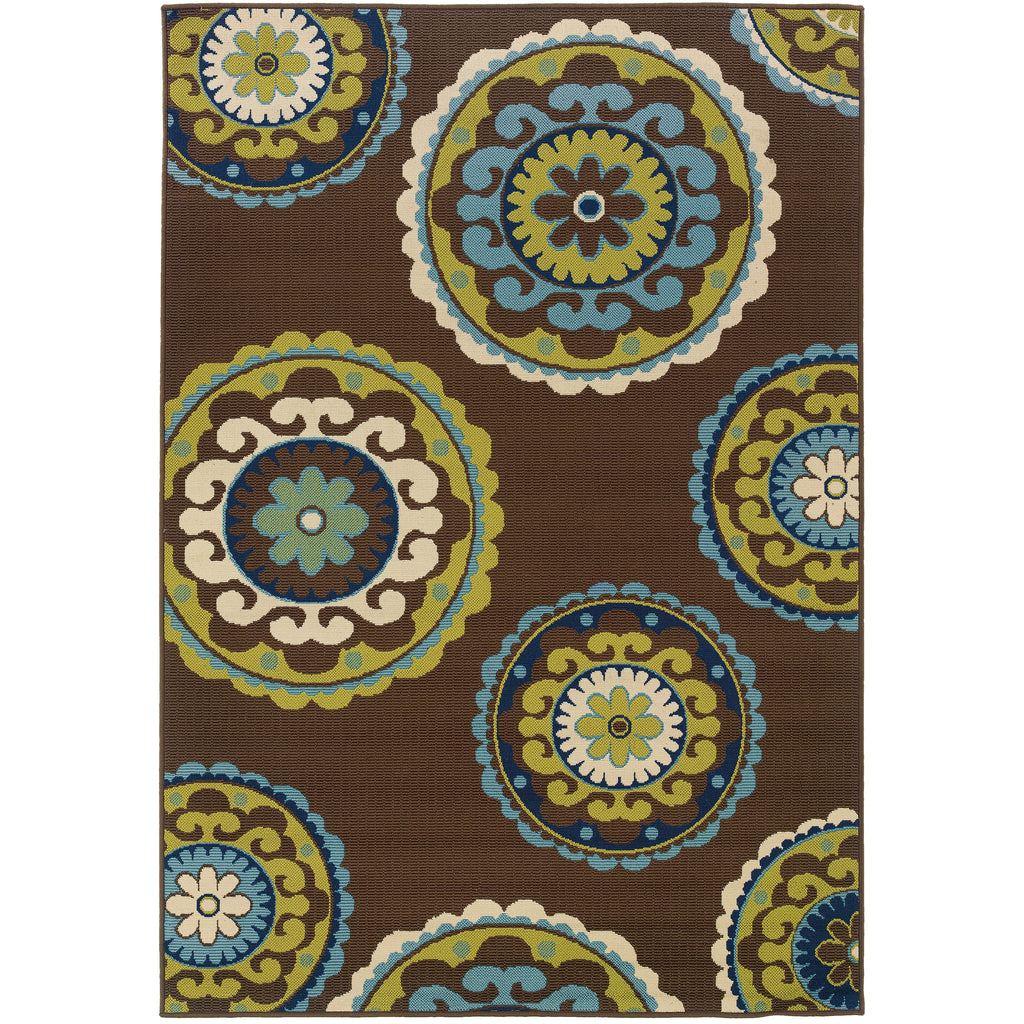 Brown Green Floral Medallions Indoor Outdoor Area Rug 5'3" x 7'6" X457827