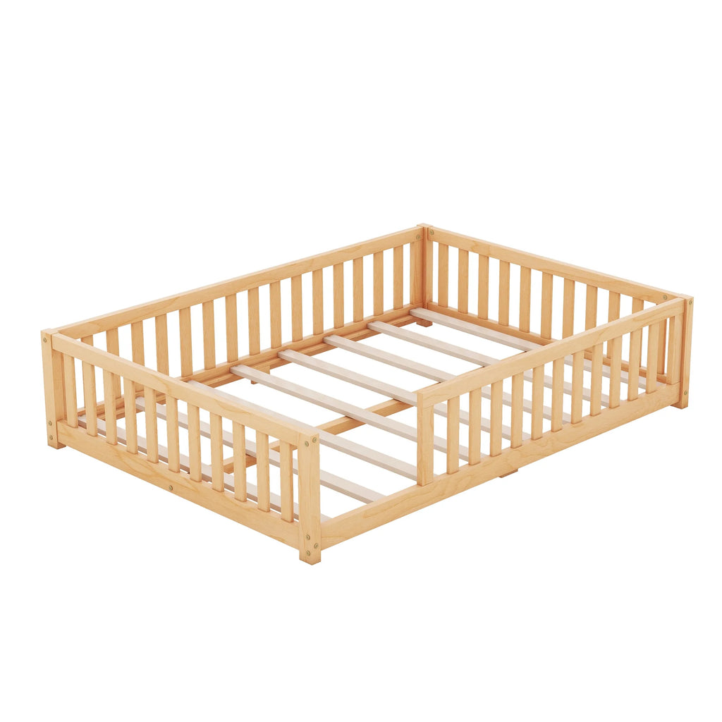 Twin Size Wood Floor Bed with Guardrails and Door M36054