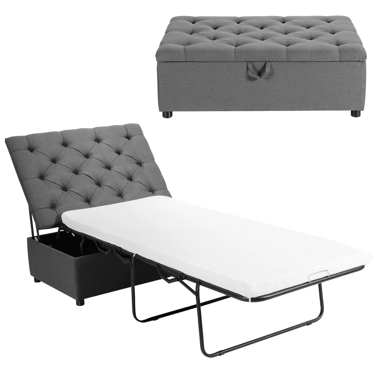 Folding Ottoman Sleeper Bed with Mattress Grey W62057