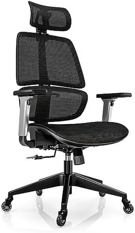 Black High-Back Ergonomic Mesh Office Chair with Headrest and Arms A49952