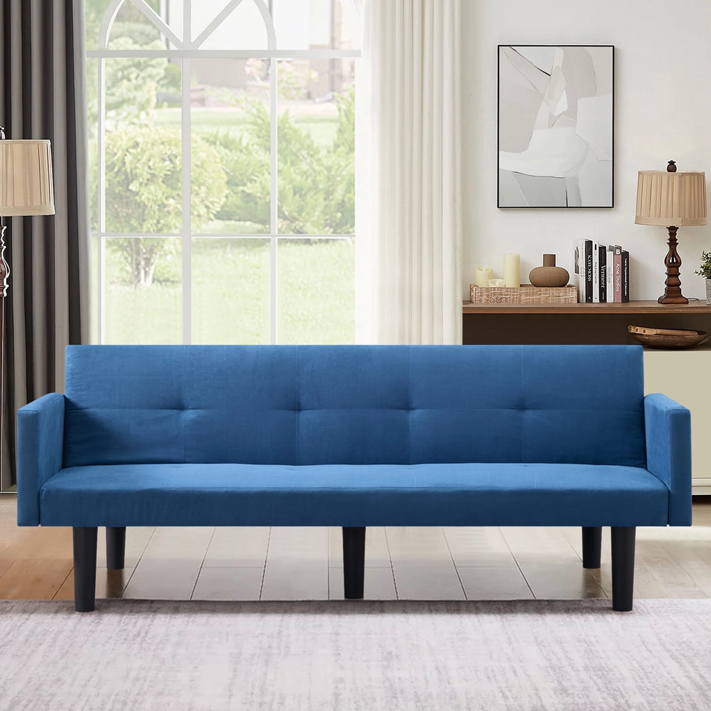 Blue Faux Suede Futon Sofa Bed W991