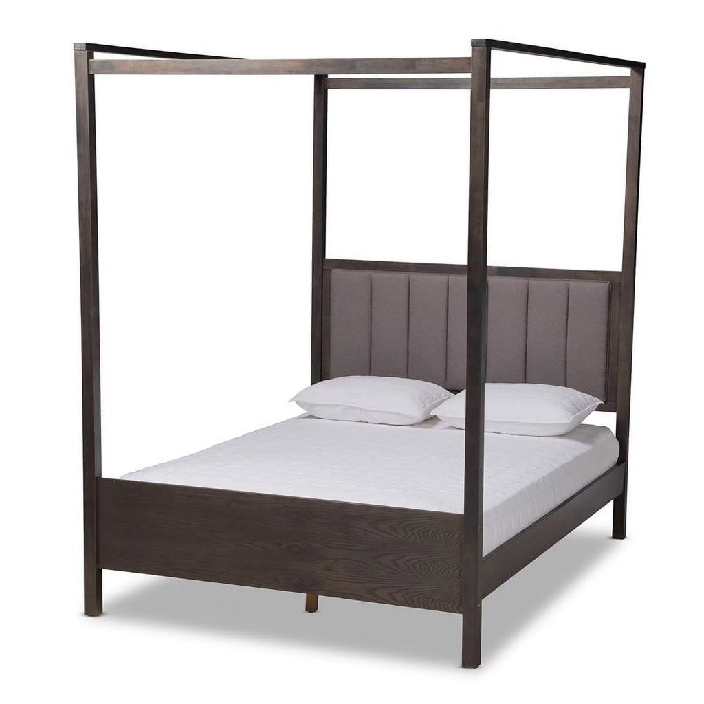 Gray Oak Wood King Platform Canopy Bed Z239