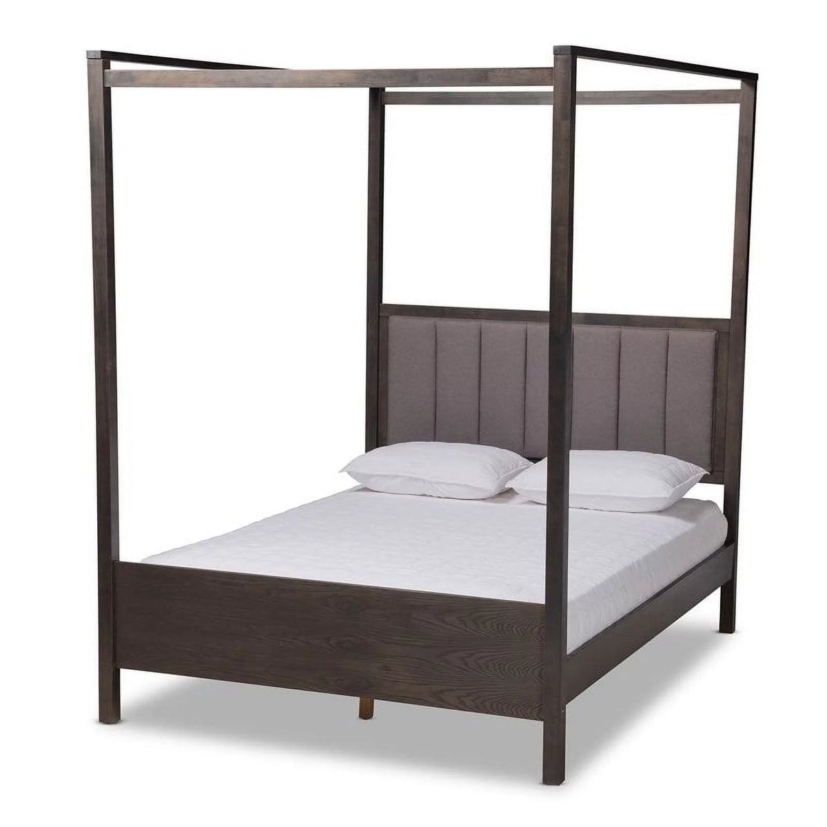 Gray Oak Wood King Platform Canopy Bed Z239