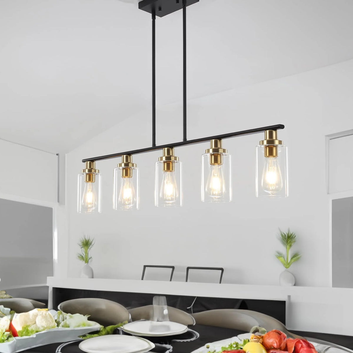 5 Lights Clear Glass Shade Island Light M40661