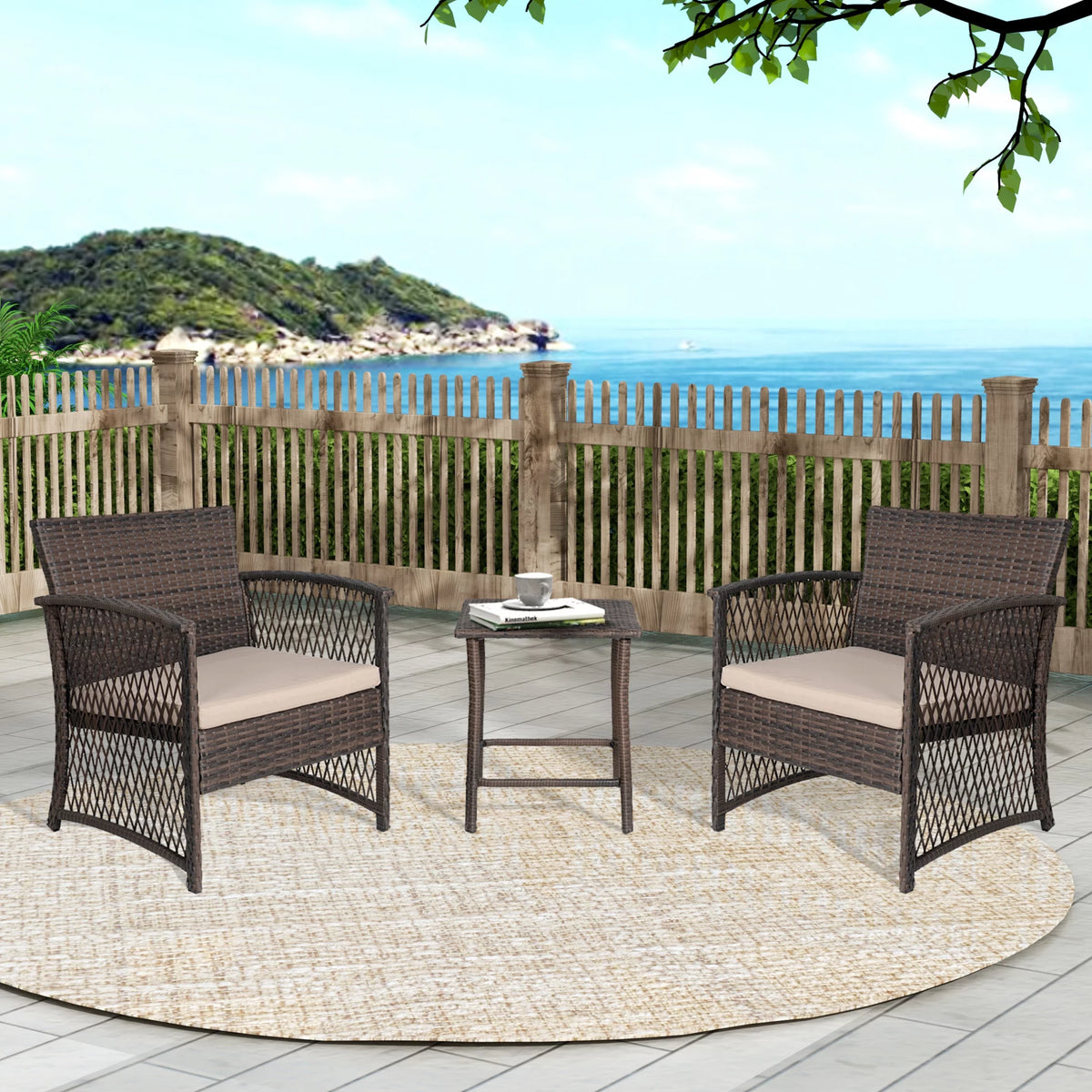 3 Piece Wicker PE Rattan Patio Bistro Set M828