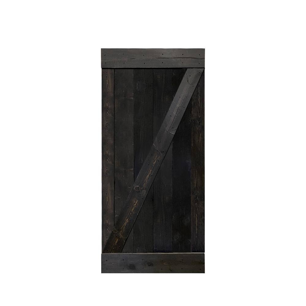 Charcoal Black 1-Panel Stained Pine Wood Single Barn Door Z4683