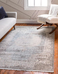 Light Blue Ivory 5' 1 x 8' Rectangle Border Rug V97563