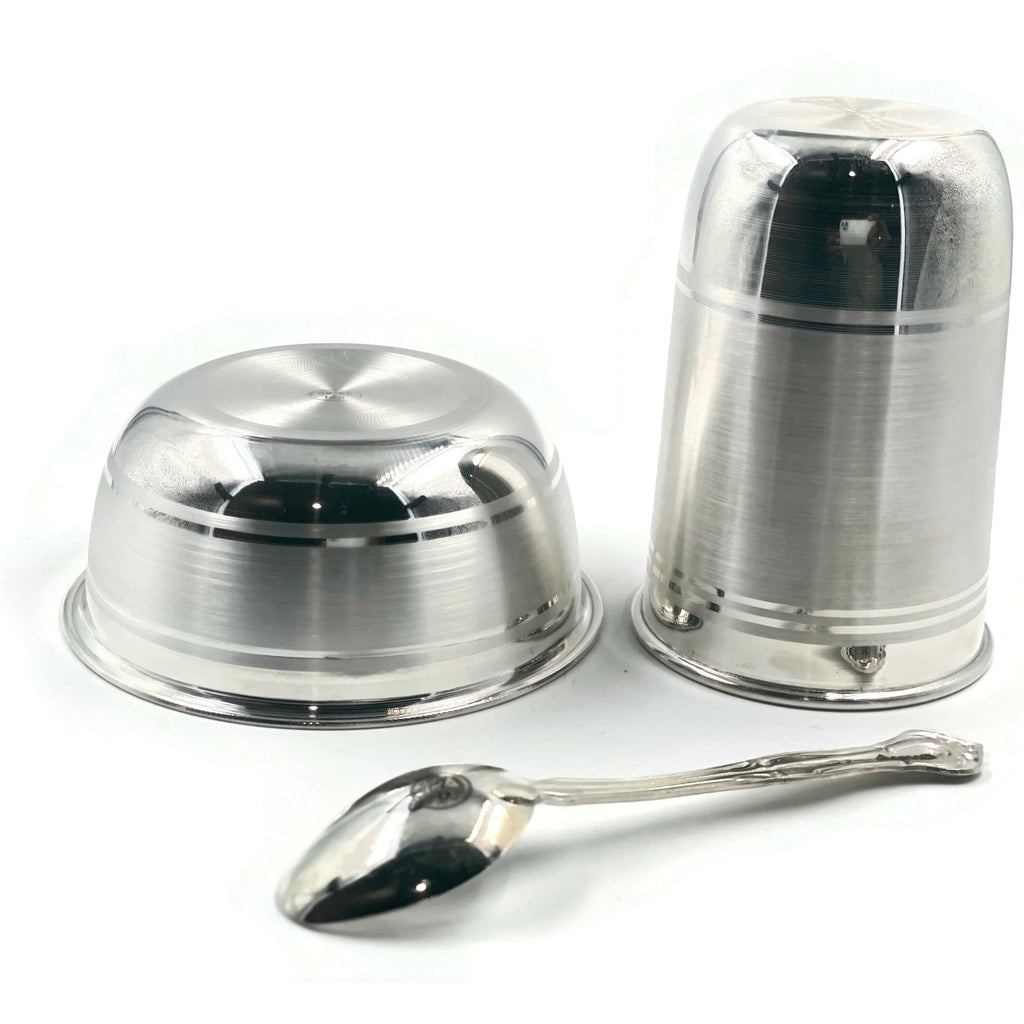 Pure Silver 4.0 Inch Glass, 4.3 Inch Bowl & Spoon R8673