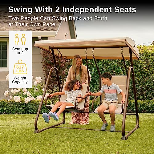 3-Person Outdoor Porch Swing with Adjustable Canopy, Charcoal Black I5878