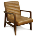 Channel Back Lounge Chair Solid Teak Wood Saddle Leather C68039