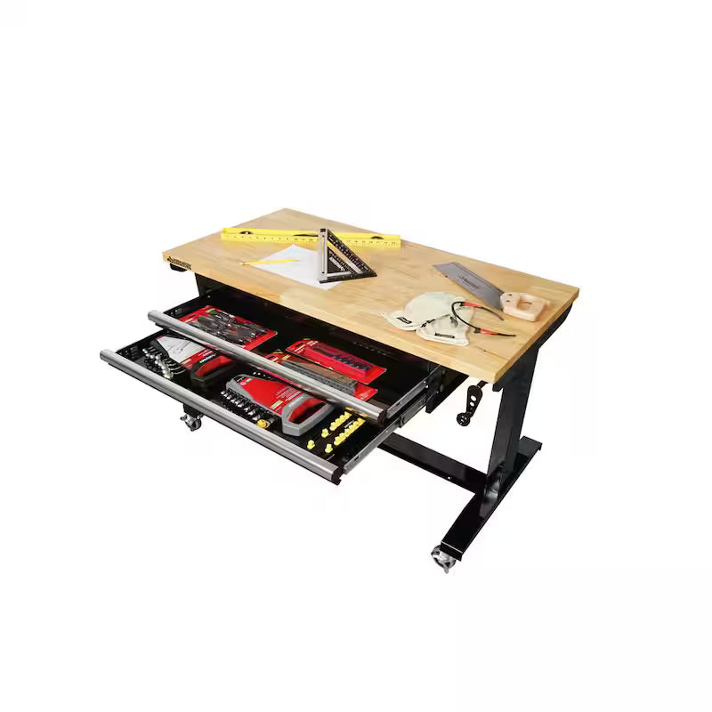 Black Adjustable Height Worktable with 2-Drawers Q9554