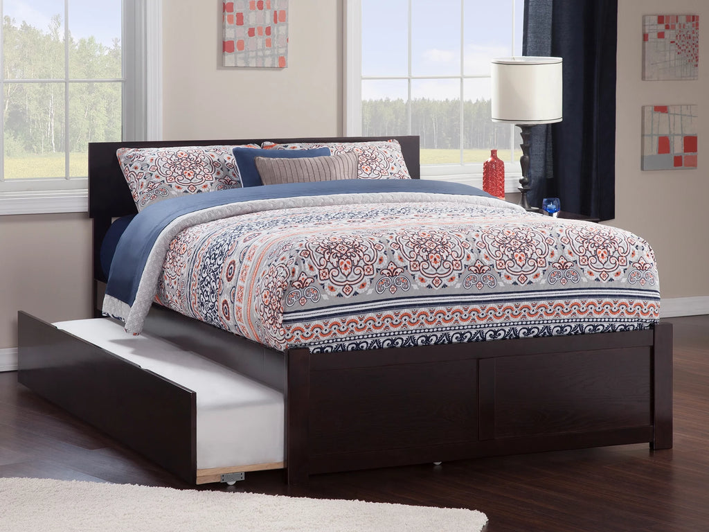 Queen Wood Platform Bed with Headboard Footboard & Twin XL Trundle C784