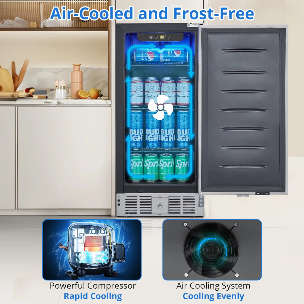 15 Inch Weather Proof Stainless Steel Beverage Refrigerator 110 Cans I784