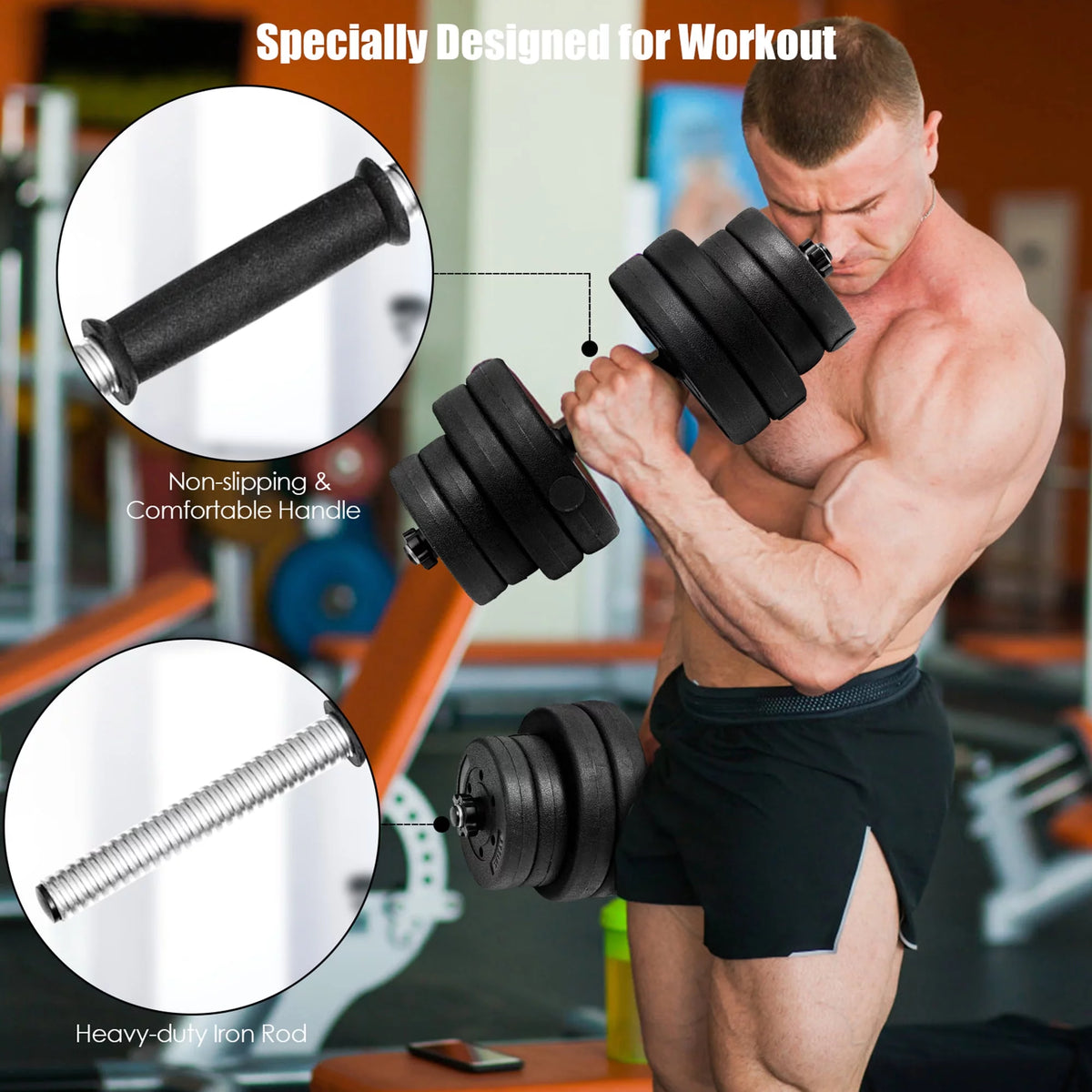 66Lbs 2 in 1 Adjustable Dumbbell Set W837954