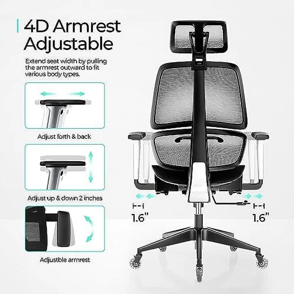 Black High-Back Ergonomic Mesh Office Chair with Headrest and Arms A49952