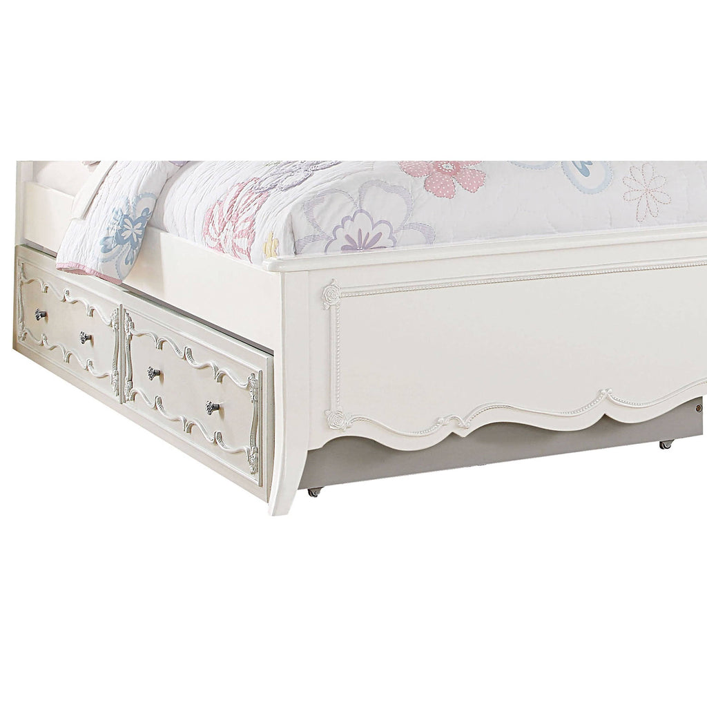 White Twin Size Wooden Trundle Bed with Caster Wheels L22589