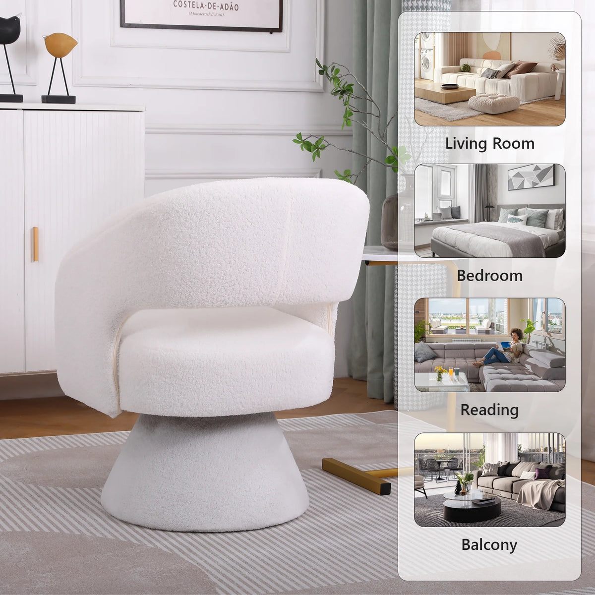 Swivel Accent Chair Armchair Teddy Fabric Upholstered Round Barrel Chair S1022
