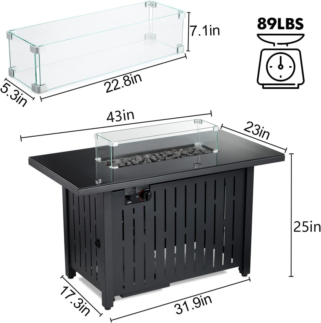 43 Inch 60,000 BTU Propane Gas Fire Pit Table with Glass Wind Guard G18557