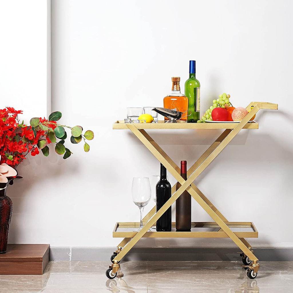 Black Gold 2-Tier Rolling Bar Cart Q48975