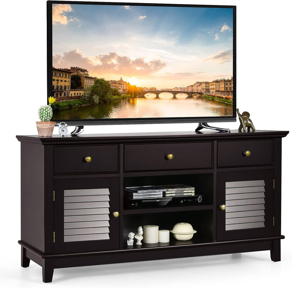 Grey Wood TV Stand with 3 Drawers V1399