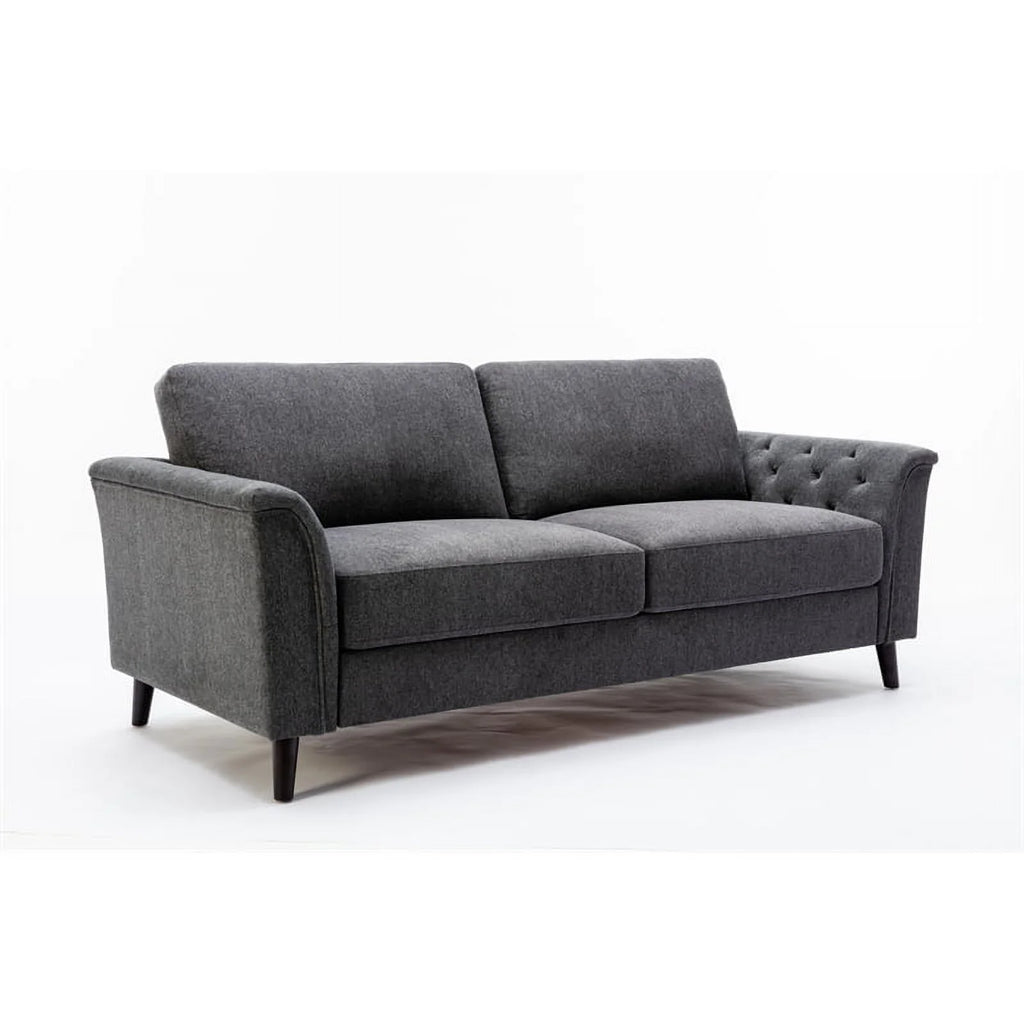 3-Piece Linen Fabric Sofa Set with Tufted Arms in Dark Gray A133418