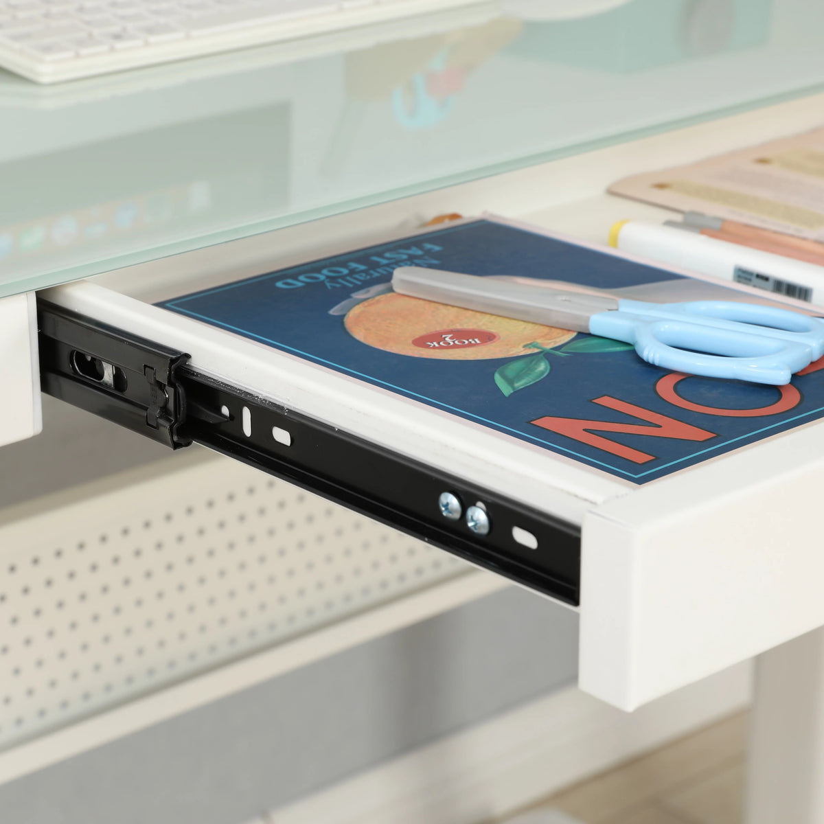 Tempered Glass Adjustable Height Standing Desk with Metal Drawer U30444