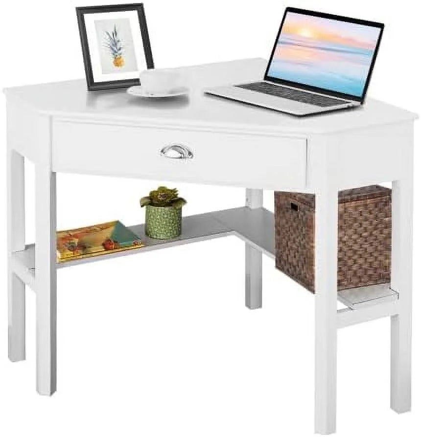 Black Corner Desk with Drawer and Shelves F291421