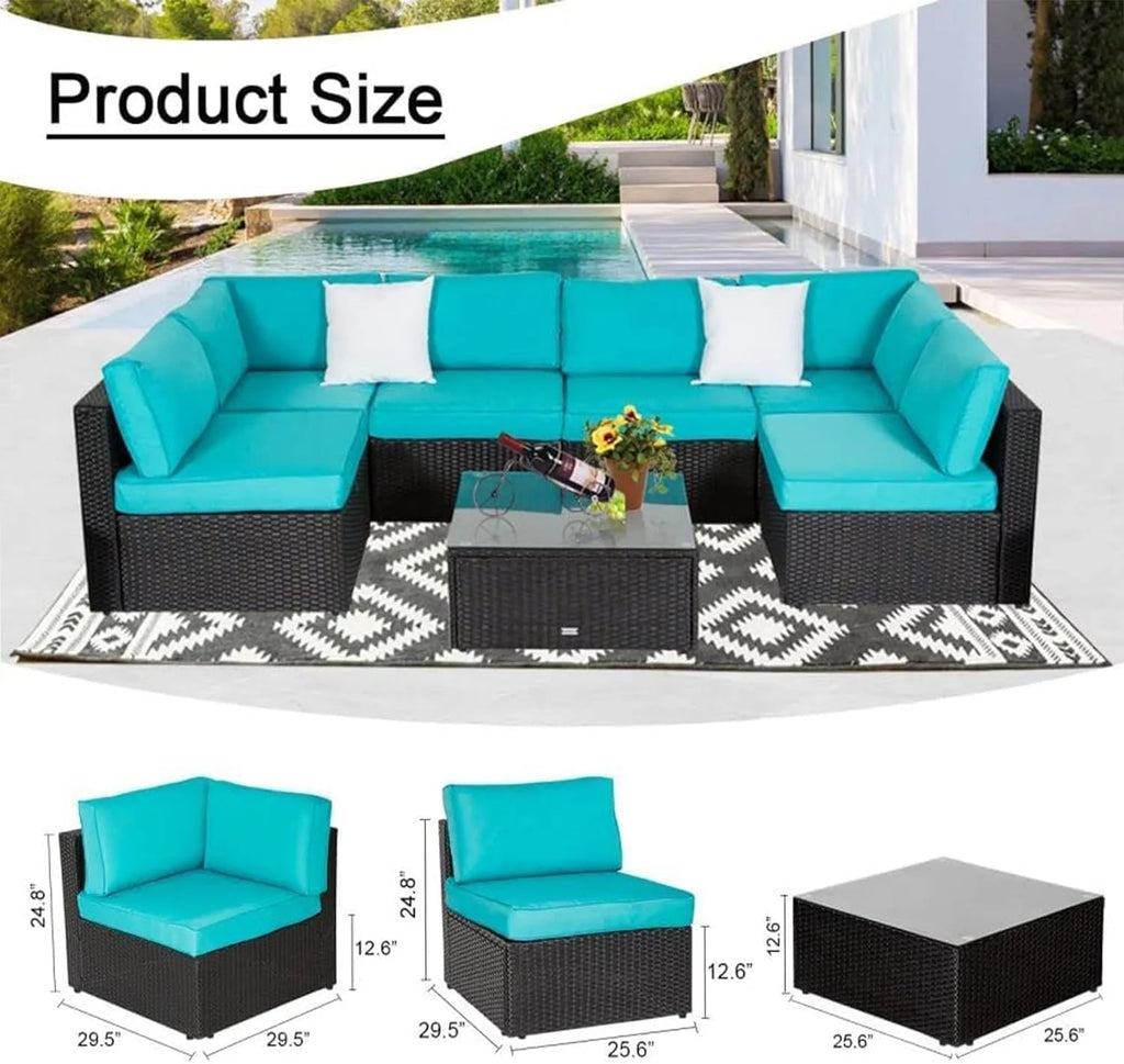 7 Pc Wicker Rattan Patio Furniture Set F37269