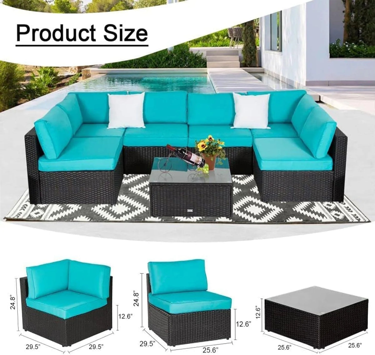 7 Pc Wicker Rattan Patio Furniture Set F37269