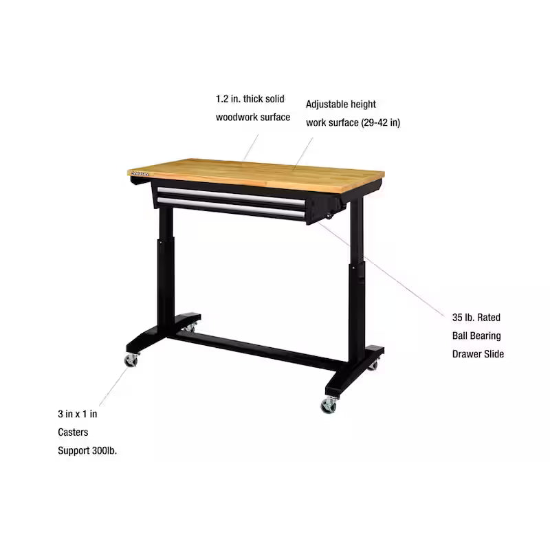 Black Adjustable Height Worktable with 2-Drawers Q9554